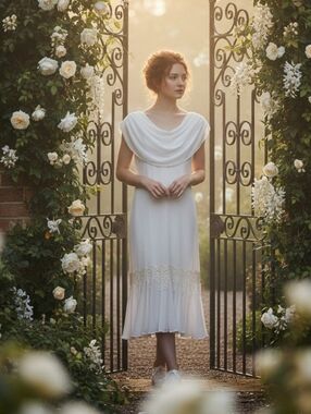Rare Vintage 1980's Elegant White Draped Midi Dress